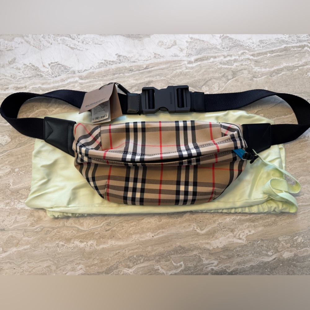 Burberry Nylon Vintage Check Sonny Belt Bag in Archive Beige